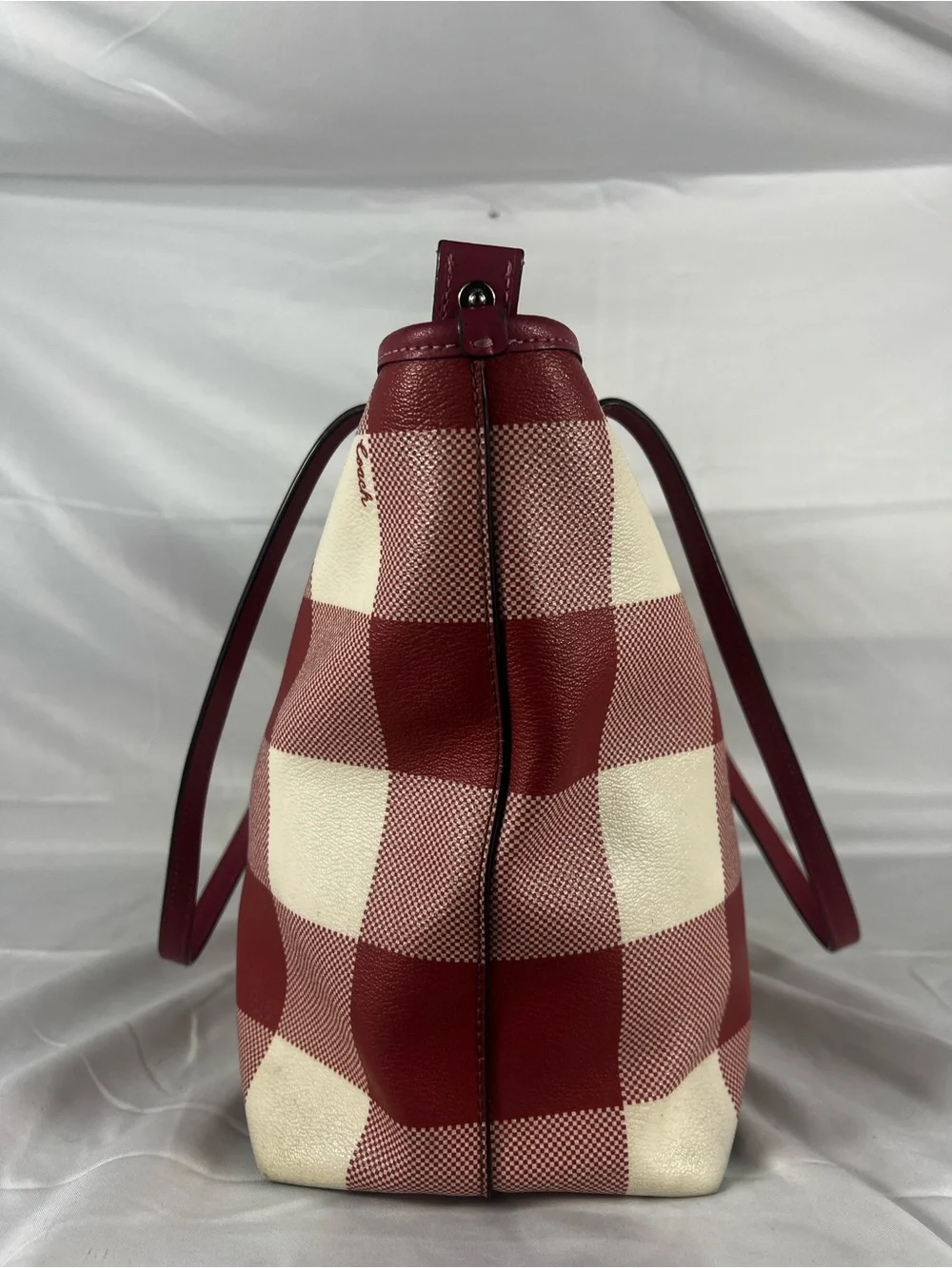 Coach Red and Cream Gingham Tote with Wristlet